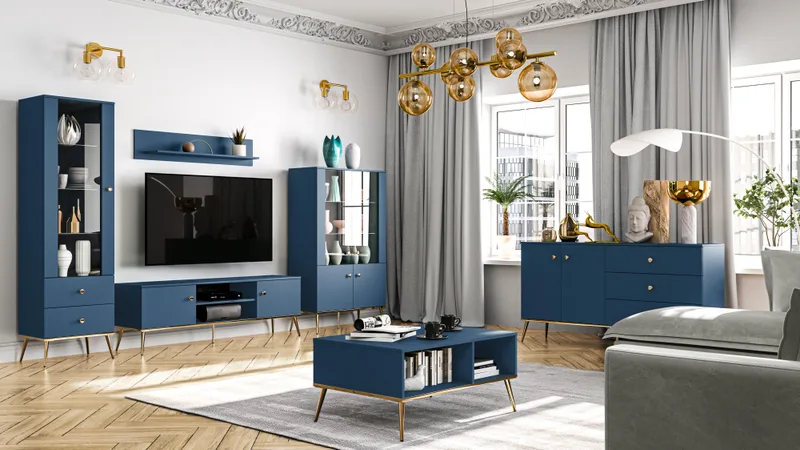 Granatowe meble z kolekcji Marine w salonie